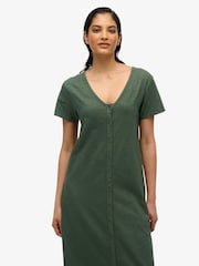 Superdry Green Short Sleeve Button Through Jersey Midi Dress - Image 4 of 7