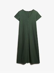 Superdry Green Short Sleeve Button Through Jersey Midi Dress - Image 6 of 7