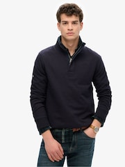 Superdry Blue Classics Jersey Half Zip 100% Cotton Jumper - Image 1 of 6