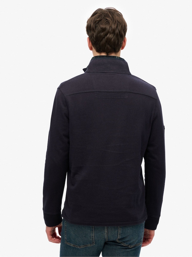 Superdry Blue Classics Jersey Half Zip 100% Cotton Jumper - Image 2 of 6