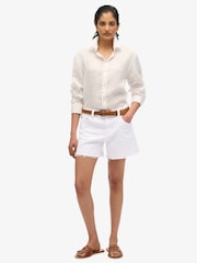 Superdry White Mid Rise Cut Off Shorts - Image 1 of 8