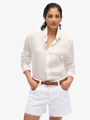 Superdry White Mid Rise Cut Off Shorts - Image 2 of 8