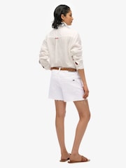 Superdry White Mid Rise Cut Off Shorts - Image 4 of 8