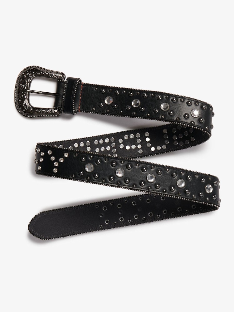 Superdry Black Rhinestone Belt - Image 2 of 2