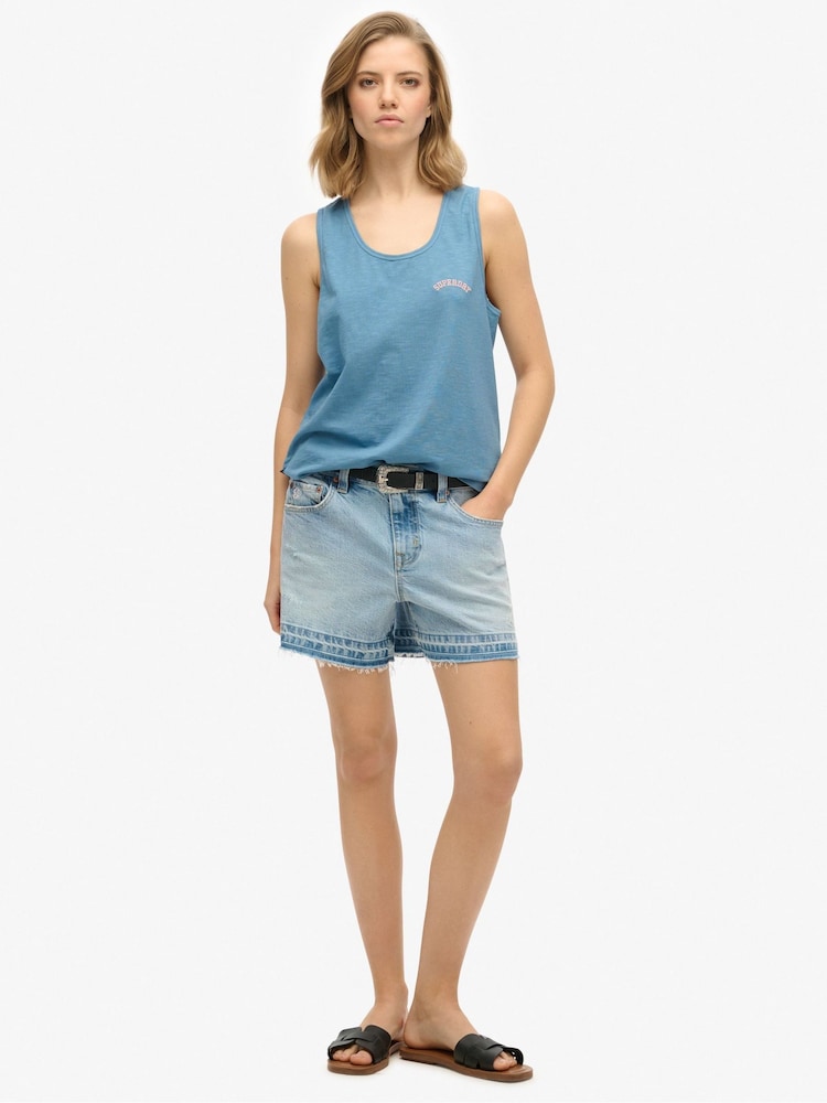 Superdry Blue Essential Logo Garment Dye Vest Top - Image 1 of 6