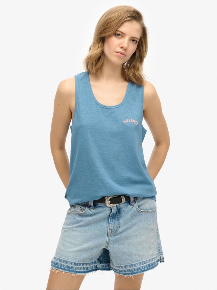 Superdry Blue Essential Logo Garment Dye Vest Top - Image 2 of 6