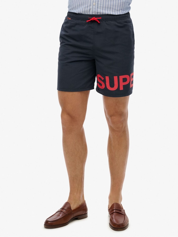 Superdry Blue Graphic 17-Inch Swim Shorts - Image 1 of 7