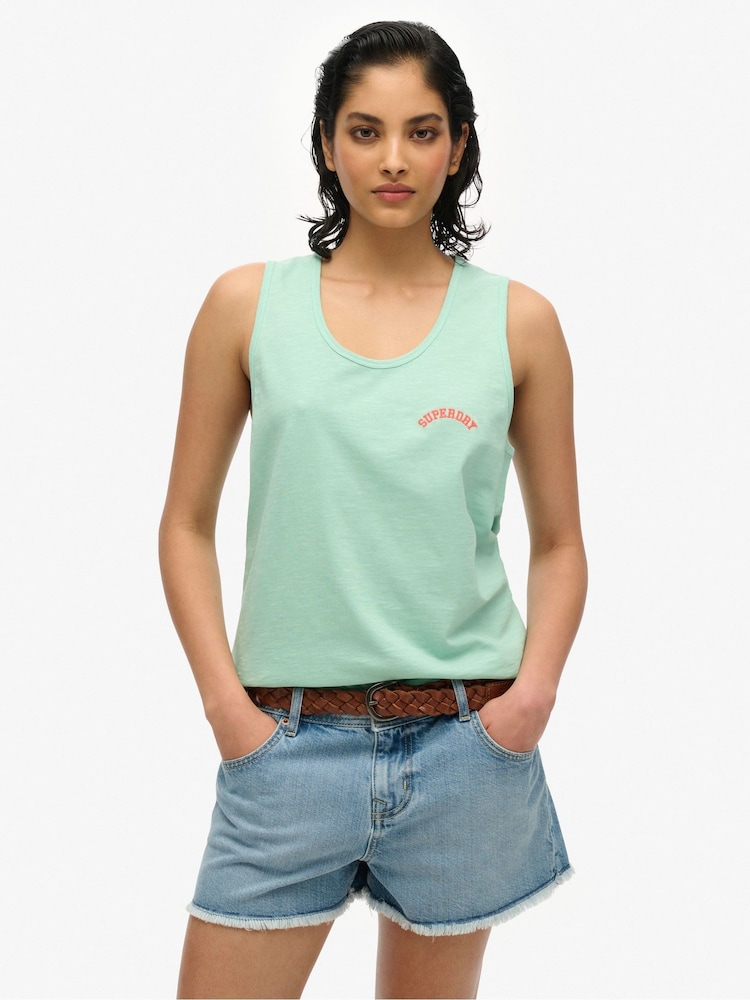Superdry Green Essential Logo Garment Dye Vest Top - Image 1 of 6