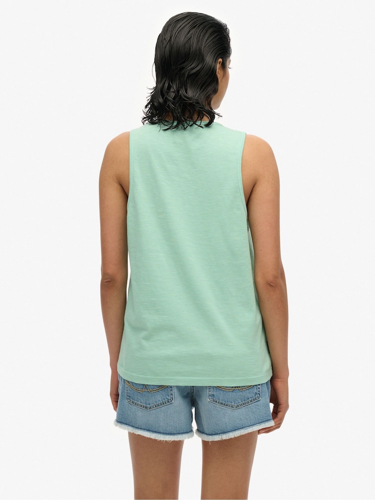 Superdry Green Essential Logo Garment Dye Vest Top - Image 2 of 6