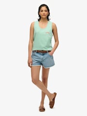 Superdry Green Essential Logo Garment Dye Vest Top - Image 4 of 6