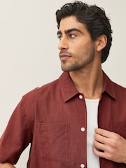بني مائل للأحمر - Linen Tencel Blend Short Sleeve Shirt - Image 4 of 7