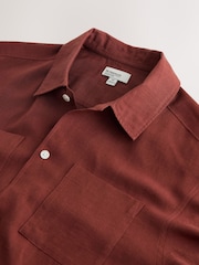 بني مائل للأحمر - Linen Tencel Blend Short Sleeve Shirt - Image 6 of 7