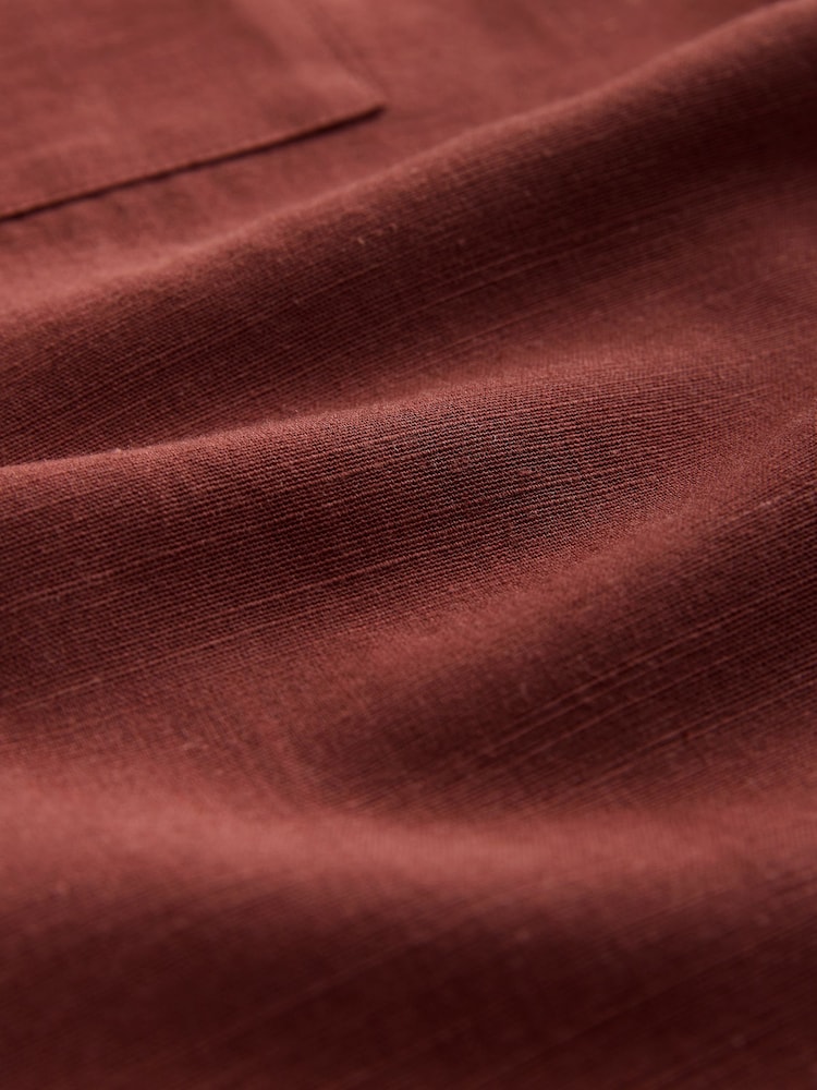 بني مائل للأحمر - Linen Tencel Blend Short Sleeve Shirt - Image 7 of 7