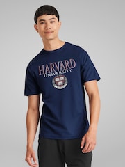 All + Every Blue Mens Harvard University Faded Veritas Crest 100% Cotton T-Shirt - Image 1 of 4