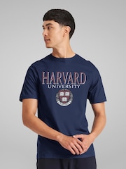 All + Every Blue Mens Harvard University Faded Veritas Crest 100% Cotton T-Shirt - Image 2 of 4