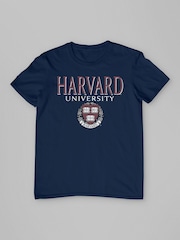 All + Every Blue Mens Harvard University Faded Veritas Crest 100% Cotton T-Shirt - Image 3 of 4