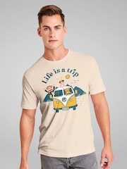 All + Every Cream Mens Paul Frank Julius and Co Life Is A Trip Camper T-Shirt - Image 1 of 4