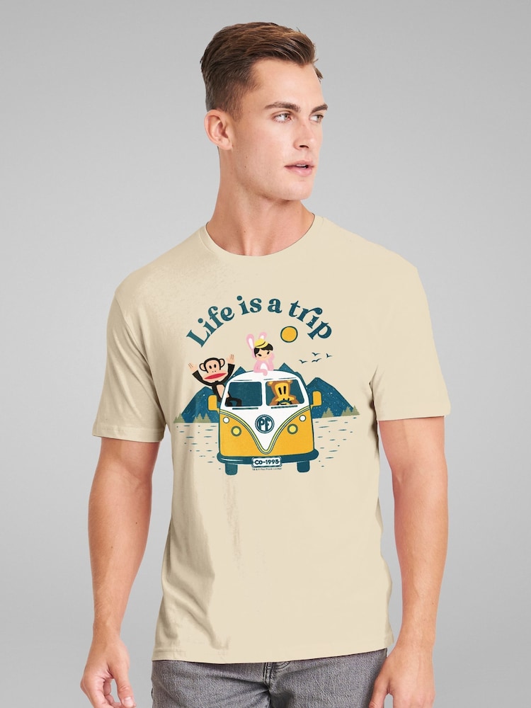 All + Every Cream Mens Paul Frank Julius and Co Life Is A Trip Camper T-Shirt - Image 2 of 4