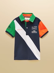 Joules Official Bramham Navy & White Colourblock Kids Cotton Pique Polo Shirt - Image 1 of 5