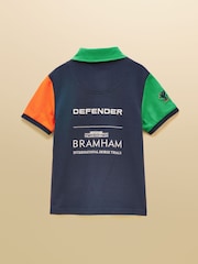 Joules Official Bramham Navy & White Colourblock Kids Cotton Pique Polo Shirt - Image 2 of 5