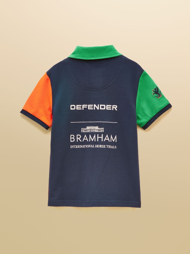 Joules Official Bramham Navy & White Colourblock Kids Cotton Pique Polo Shirt - Image 2 of 5