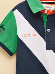 Joules Official Bramham Navy & White Colourblock Kids Cotton Pique Polo Shirt - Image 3 of 5