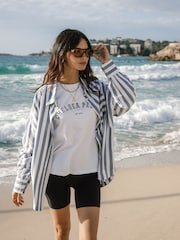 Chelsea Peers Blue Boyfriend Poplin Stripe Shirt - Image 1 of 5