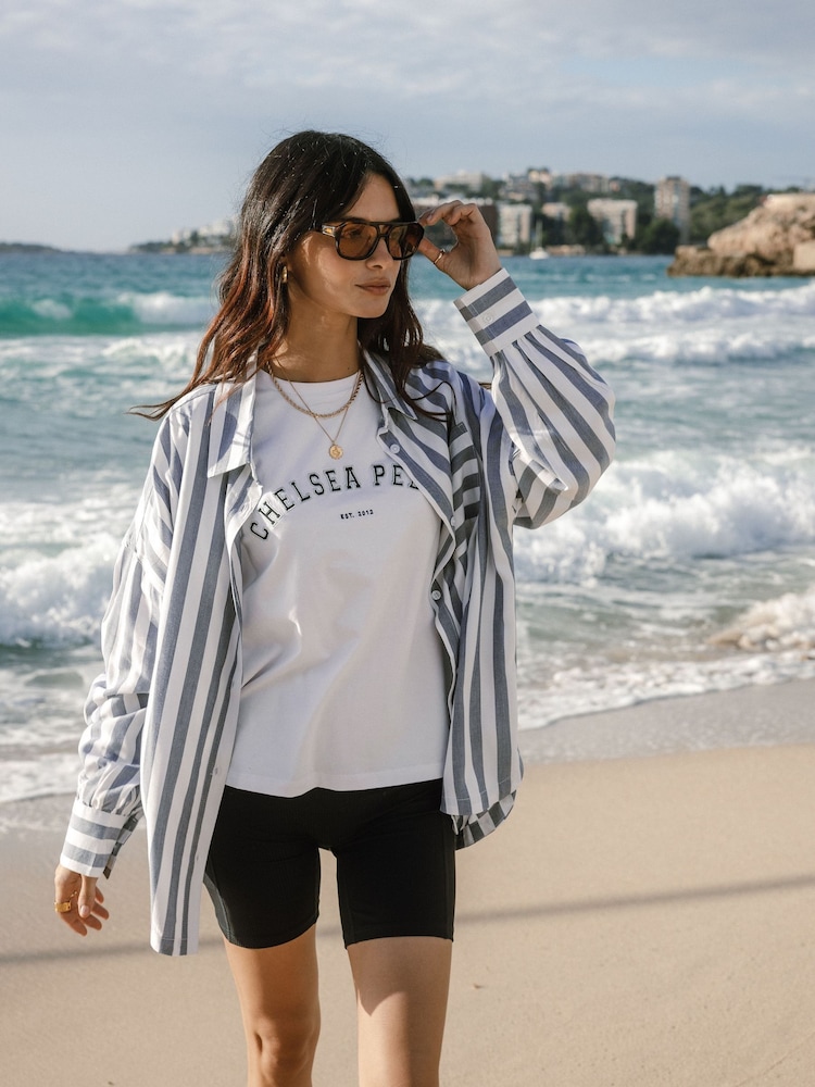 Chelsea Peers Blue Boyfriend Poplin Stripe Shirt - Image 1 of 5