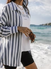Chelsea Peers Blue Boyfriend Poplin Stripe Shirt - Image 2 of 5