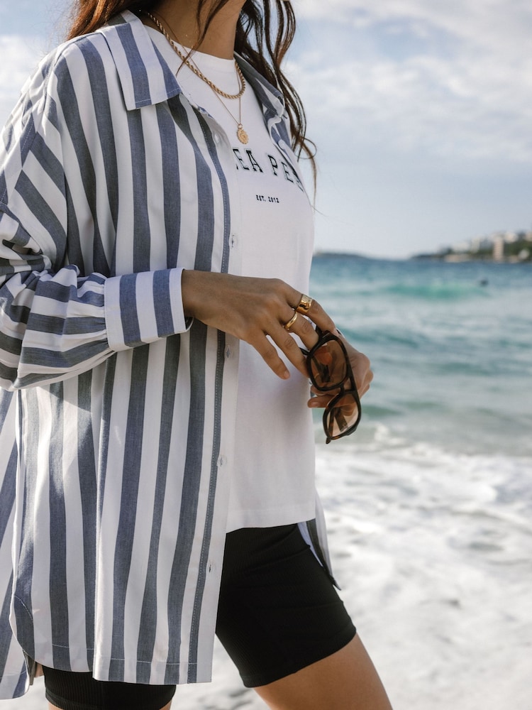 Chelsea Peers Blue Boyfriend Poplin Stripe Shirt - Image 2 of 5