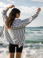 Chelsea Peers Blue Boyfriend Poplin Stripe Shirt - Image 3 of 5