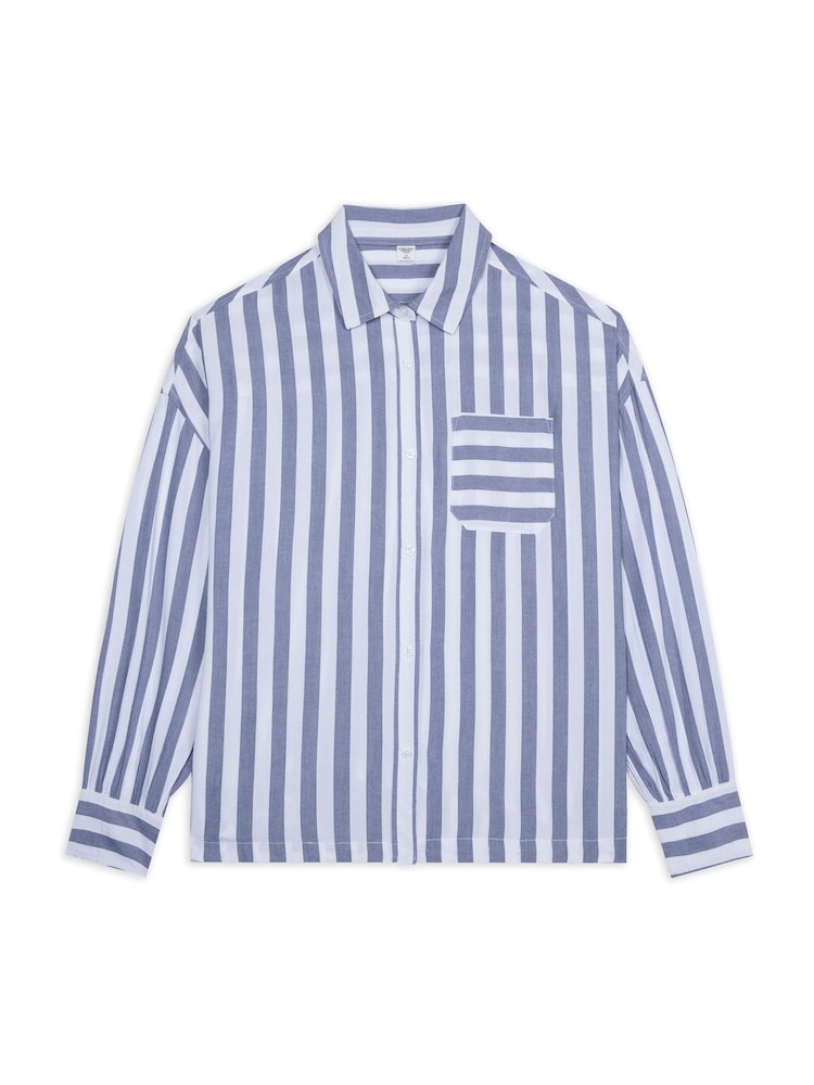 Chelsea Peers Blue Boyfriend Poplin Stripe Shirt - Image 5 of 5 Chelsea Peers Blue Boyfriend Poplin Stripe Shirt - Image 5 of 5
