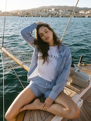 Chelsea Peers Blue Boyfriend 100% Cotton Poplin Stripe Shirt - Image 1 of 5