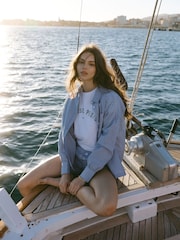Chelsea Peers Blue Boyfriend 100% Cotton Poplin Stripe Shirt - Image 2 of 5