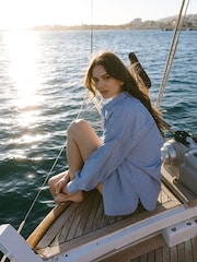 Chelsea Peers Blue Boyfriend 100% Cotton Poplin Stripe Shirt - Image 3 of 5