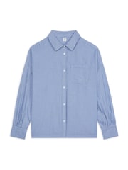 Chelsea Peers Blue Boyfriend 100% Cotton Poplin Stripe Shirt - Image 4 of 5