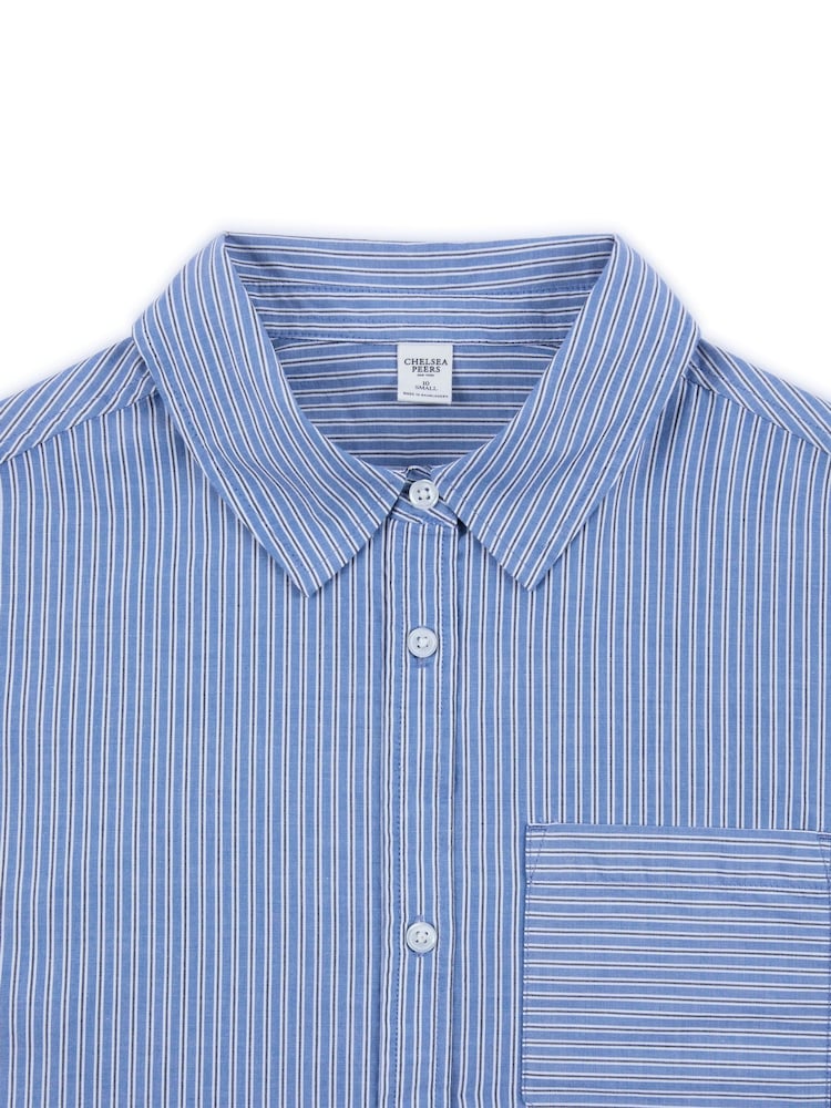 Chelsea Peers Blue Boyfriend 100% Cotton Poplin Stripe Shirt - Image 5 of 5