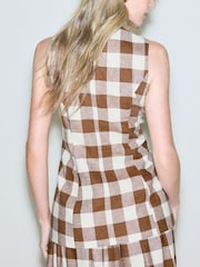 Brown Gingham Linen Rich High Neck Waistcoat - Image 3 of 8