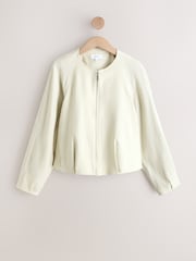 Neutral Lightweight Collarless Bomber Jacket with Linen - Image 1 of 3