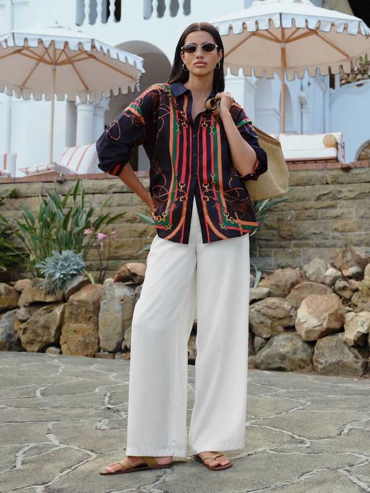 Ecru Elastic Back Wide Leg Satin Trousers - Image 1 of 7