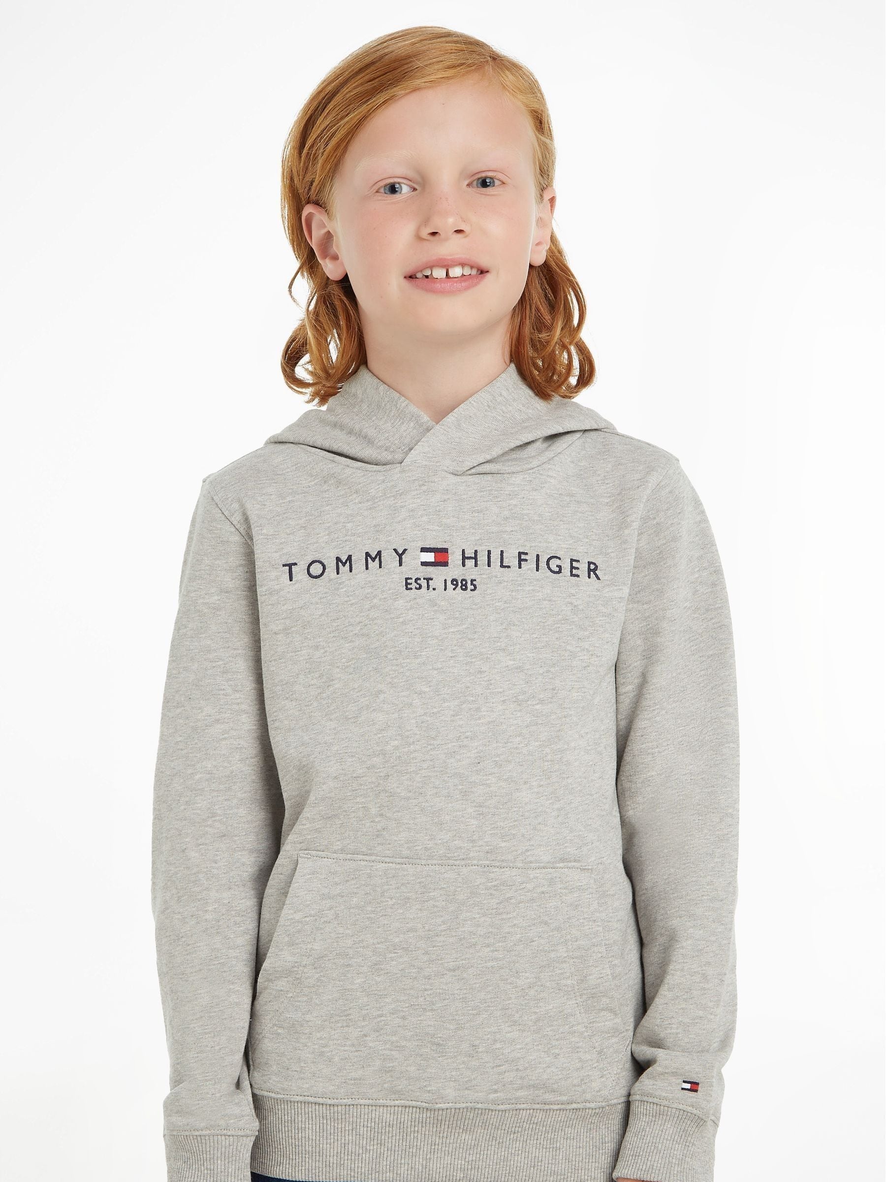 Tommy Hilfiger Unisex Kids Grey Essential Logo Pure Cotton Hoodie - Image 1