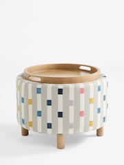 Chunky Stripe Geometric Grey Ashton Upholstered Storage Stool - Image 1 of 7