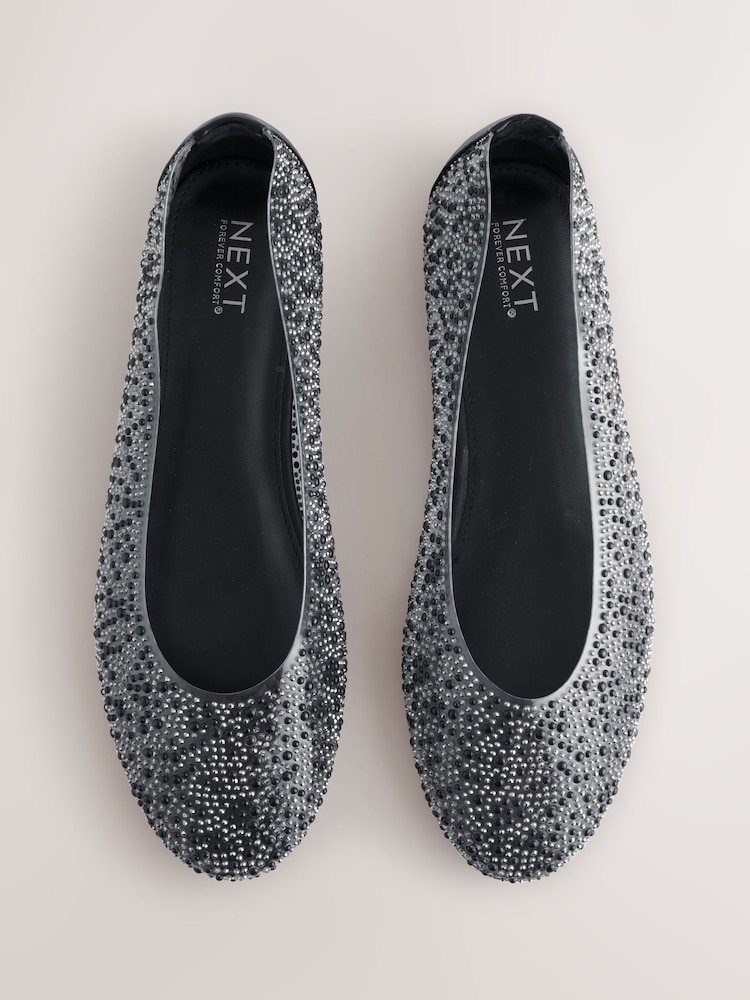 Black Forever Comfort® Round Toe Jewel Vinyl Ballerinas - Image 1 of 5