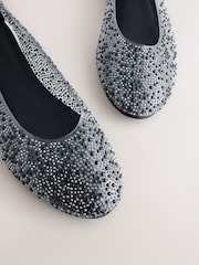 Black Forever Comfort® Round Toe Jewel Vinyl Ballerinas - Image 4 of 5