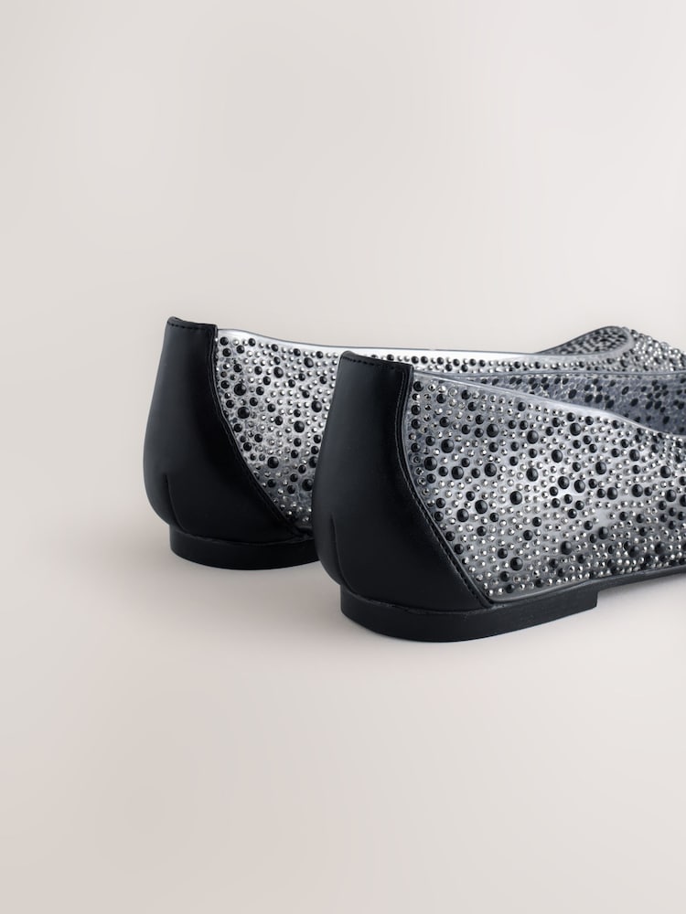 Black Forever Comfort® Round Toe Jewel Vinyl Ballerinas - Image 5 of 5