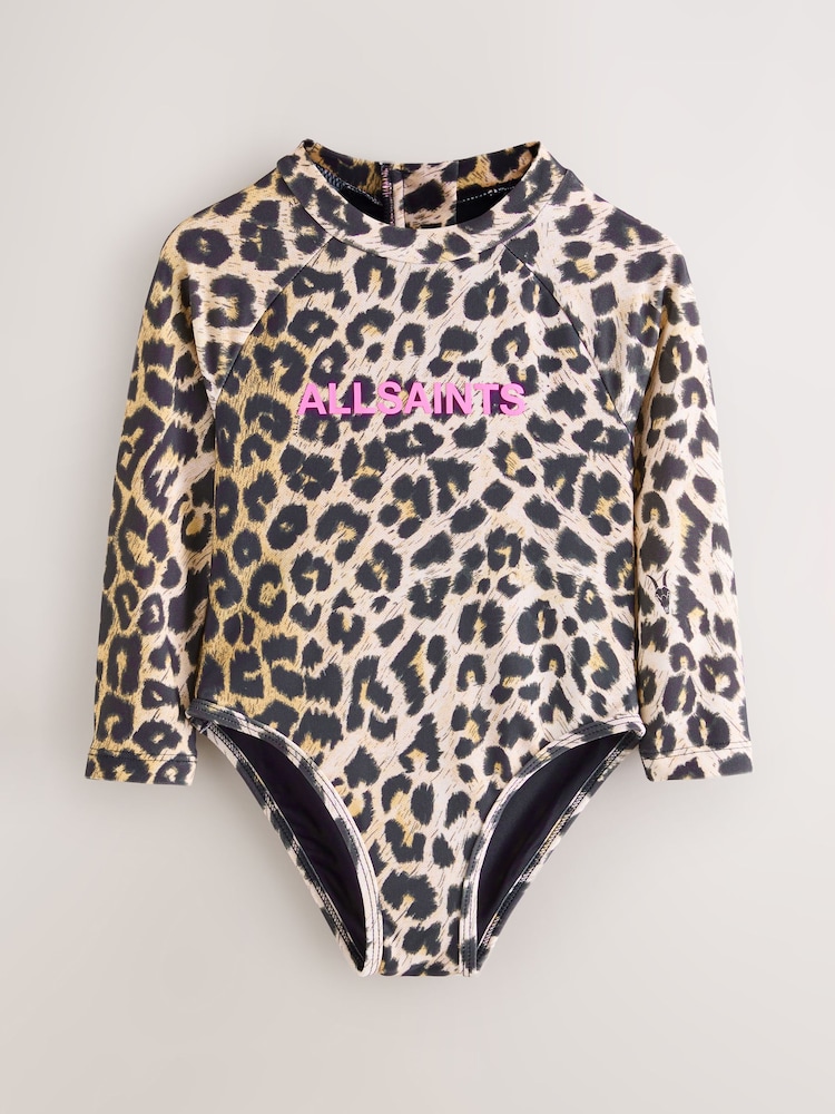 smALLSAINTS Leopard Logo Younger Long Sleeve Swimsuit - Image 1 of 7 smALLSAINTS Leopard Logo Younger Long Sleeve Swimsuit - Image 1 of 7