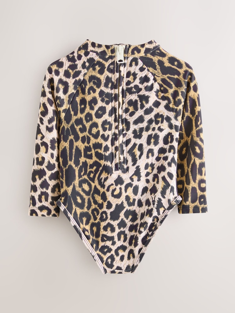 smALLSAINTS Leopard Logo Younger Long Sleeve Swimsuit - Image 2 of 7 smALLSAINTS Leopard Logo Younger Long Sleeve Swimsuit - Image 2 of 7