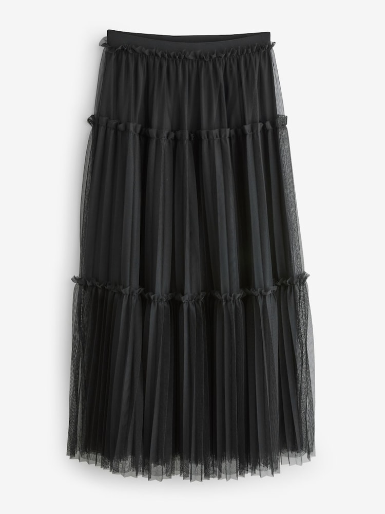 Black Tiered Mesh Maxi Skirt - Image 1 of 1 Black Tiered Mesh Maxi Skirt - Image 1 of 1