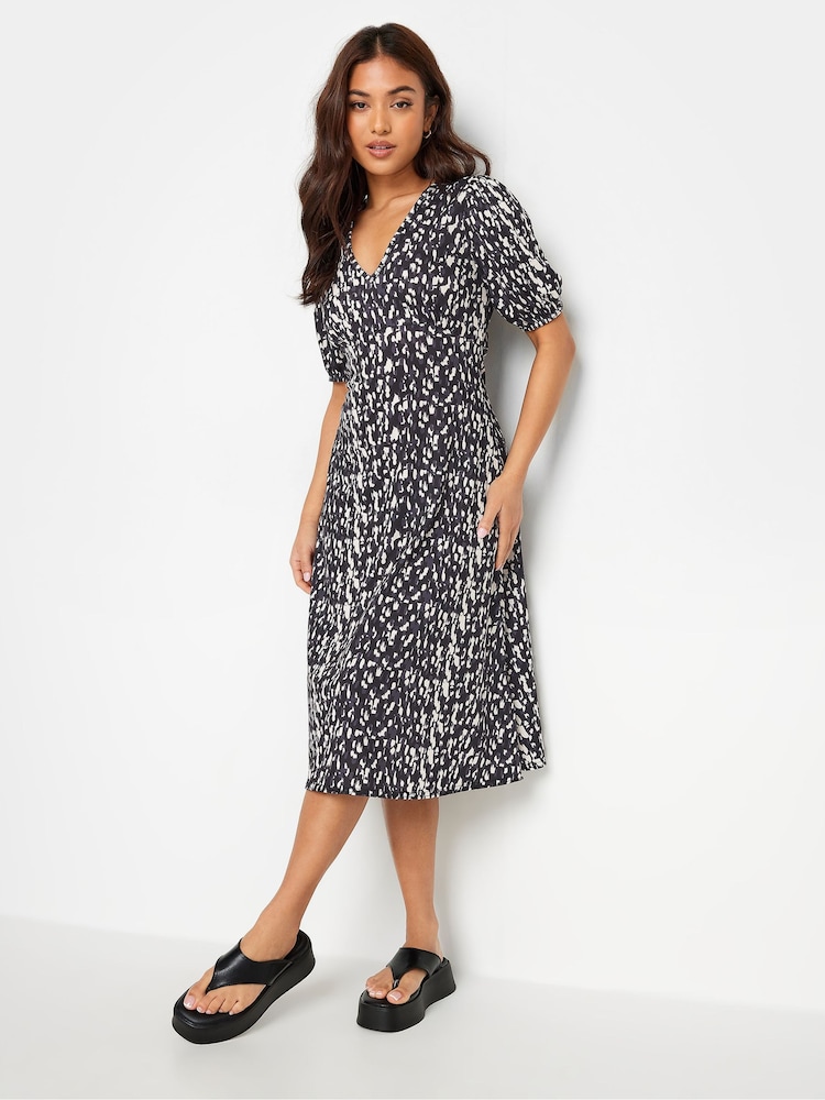 PixieGirl Petite Black Abstract Spot Print Midi Tea Dress - Image 1 of 5