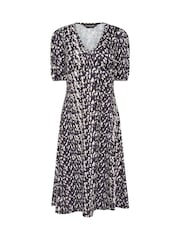 PixieGirl Petite Black Abstract Spot Print Midi Tea Dress - Image 9 of 9